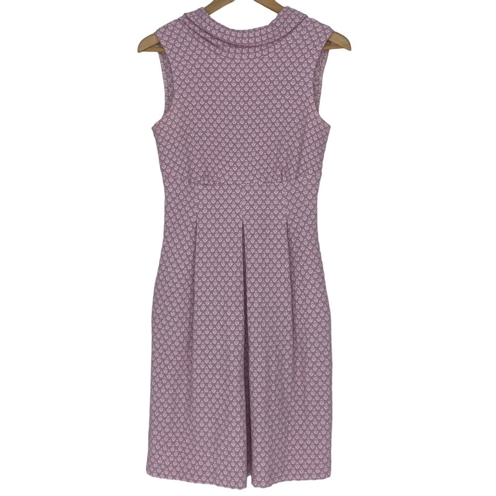Closet. London pink & white tulip print sleeveless pleated skater dress, 6